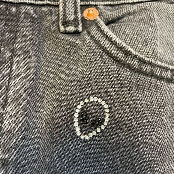Topshop Alien Rhinestone All Over Logo Mom Denim Jeans Women Size 26 Black - Picture 3 of 10